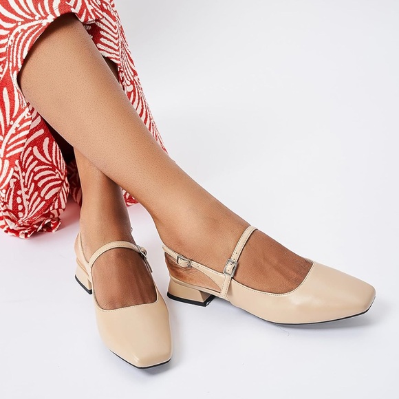 C.Paravano Womend Size 8.5 Slingback | Square Toe Slingback Flats Beige 39 EU - Picture 1 of 6